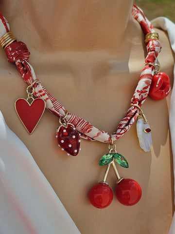 18k gold plated cherry, strawberry scarf charm necklaces