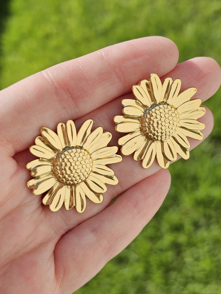 Stainless steel sunflower earrings