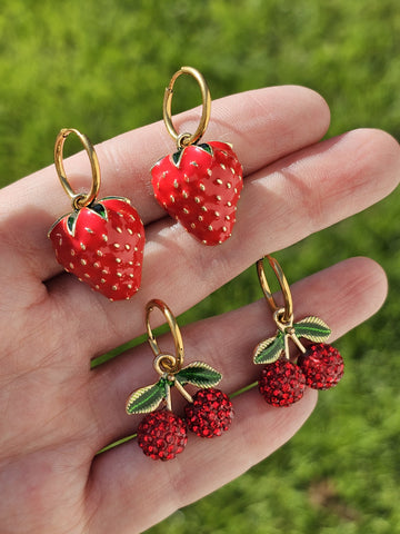 Stainless steel cherry and strawberry earrings