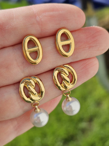 Stainless steel minimalist and pearl earrings