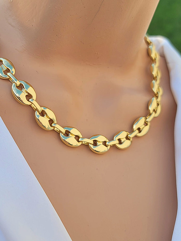18k real gold plated paperclip bean necklaces