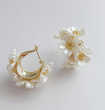 18k gold plated pearl seashell flowers hoop earrings