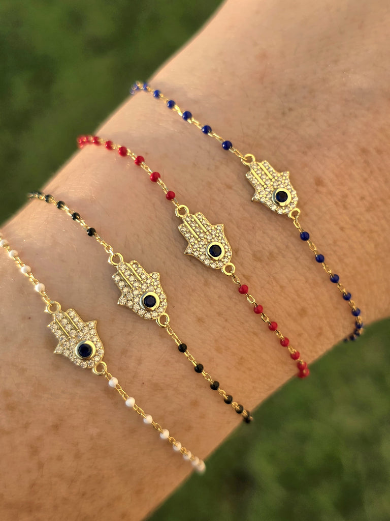 .925 Sterling silver hamsa color beads bracelets