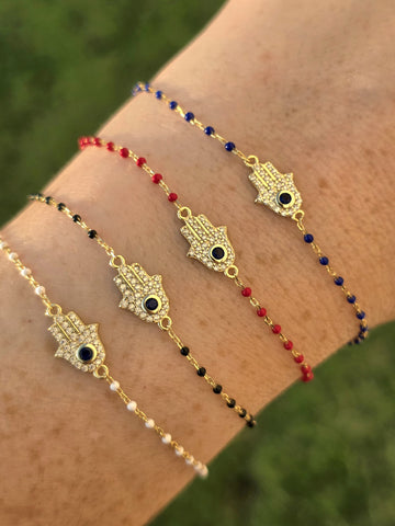 .925 Sterling silver hamsa color beads bracelets