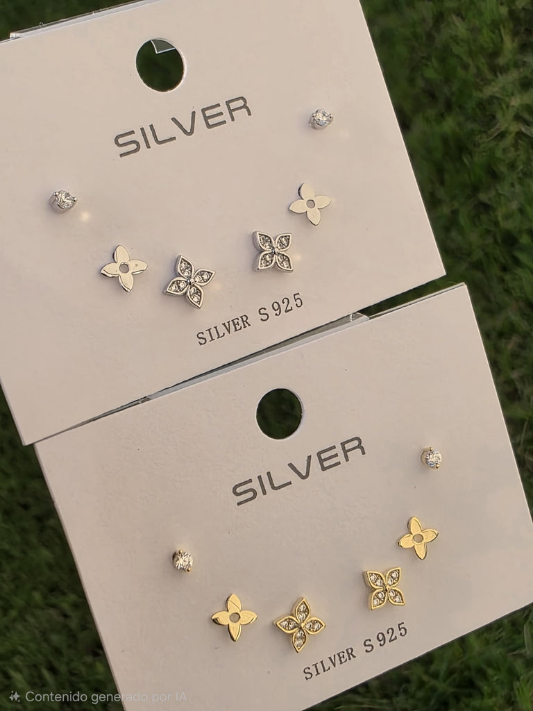 .925 Sterling silver clover 3 pairs set earrings