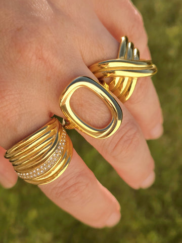 Stainless steel oval, cz and braided X ring