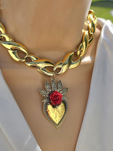 18k gold plated sacred heart necklaces