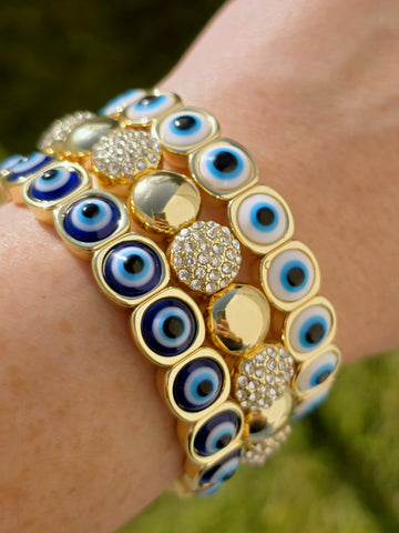 18k gold plated evil eye and cz bracelets