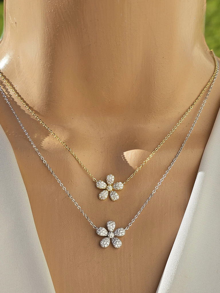 .925 Sterling silver and CZ flower necklace