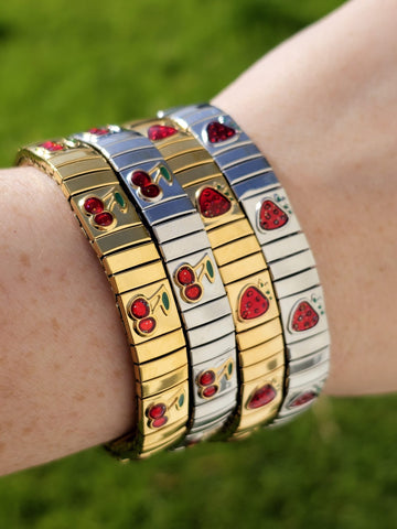 Stainless steel cherry and strawberry bracelets