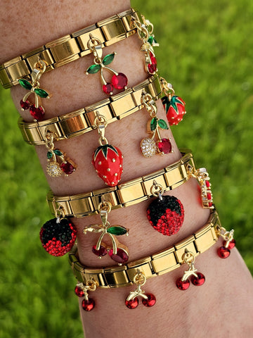 Stainless steel cherry and strawberry bracelets