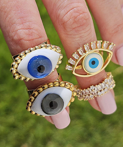 18k gold plated evil eye and Cz rings