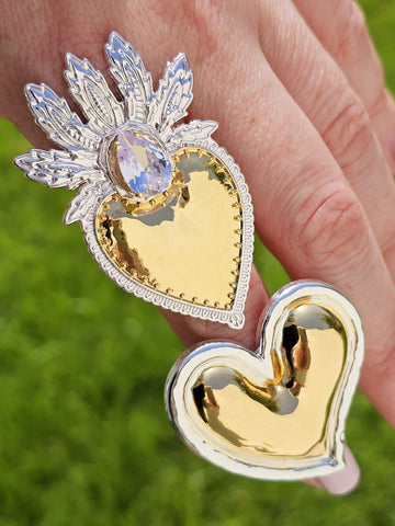 18k gold plated heart and sacred heart rings