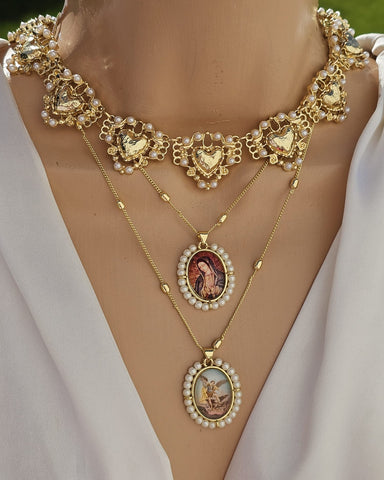 18k gold plated hearts, lady of guadalupe, Angel necklaces