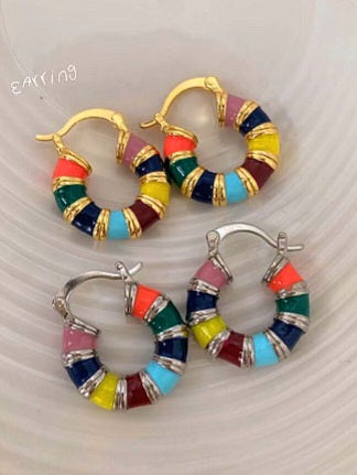 18k real gold plated multicolor hoop earrings