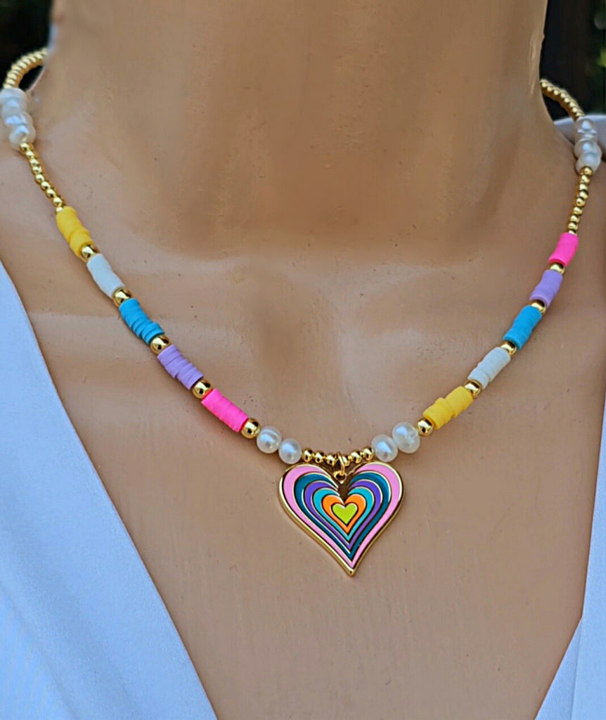 18k real gold plated multicolor heart necklaces