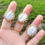 18k real gold plated statement pearl rings
