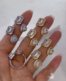 18k real gold plated square and tear drop crystal rings