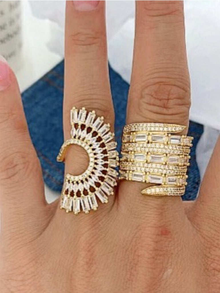 18k gold plated and baguette zirconias rings