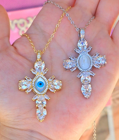 18k real gold plated cz cross necklaces