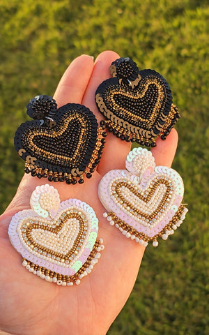 Fashion heart seed beads and crystals earrings