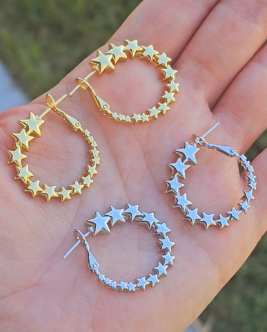 18k gold plated stars hoop earrings