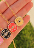 18k real gold plated evil eye cz reversible necklaces