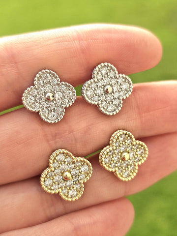 .925 sterling silver CZ clover earrings