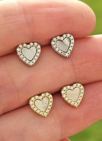 .925 sterling silver CZ seashell heart earrings