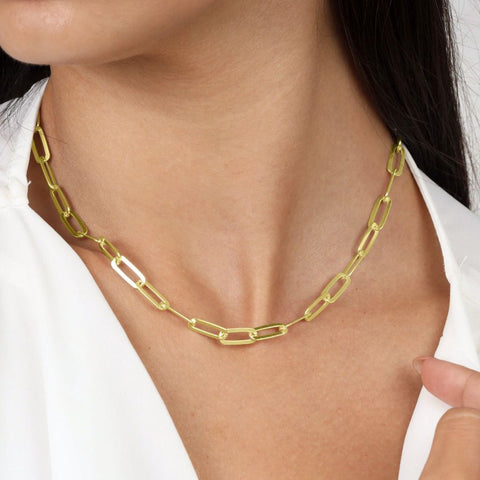 18k real gold plated paperclip style necklace 16in + 2in extension