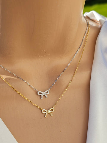 .925 Sterling silver bow necklace