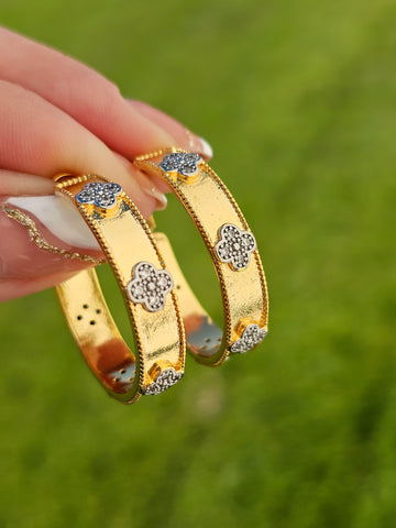 18k gold plated CZ clover hoop earrings