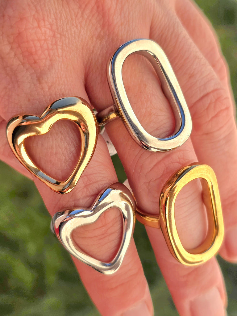 Stainless steel heart and rectangle minimalist ring