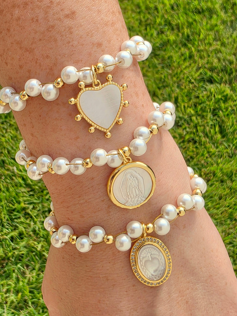 18k gold plated Heart, Lady of Guadalupe and Sacred Heart bracelets