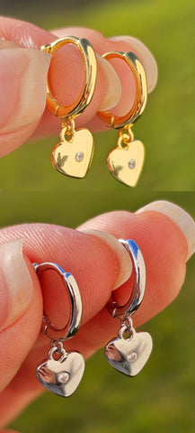 .925 Sterling silver dangling heart hoop earrings