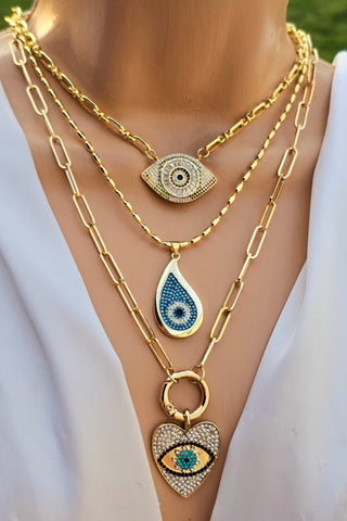 18k gold plated CZ evil eye necklaces