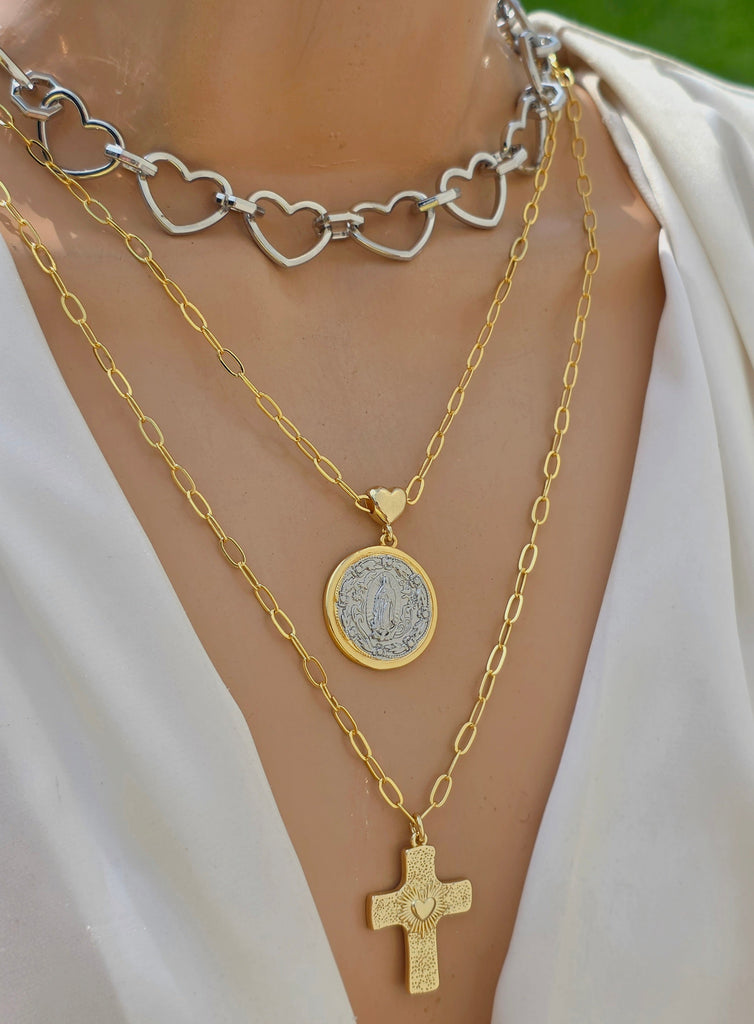 18k gold plated 16in hearts and 30in religious necklaces