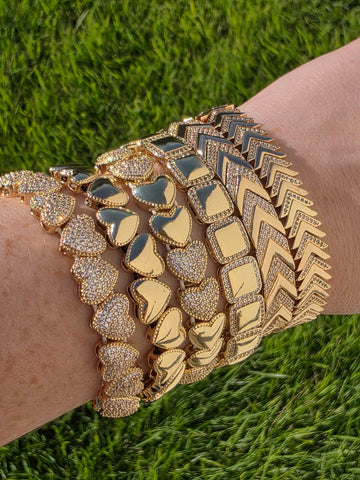 18k gold plated hearts, arrow and square bracelets