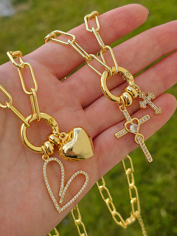 18k gold plated dangling charms paperclip necklaces