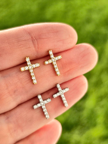 .925 Sterling silver CZ cross earrings