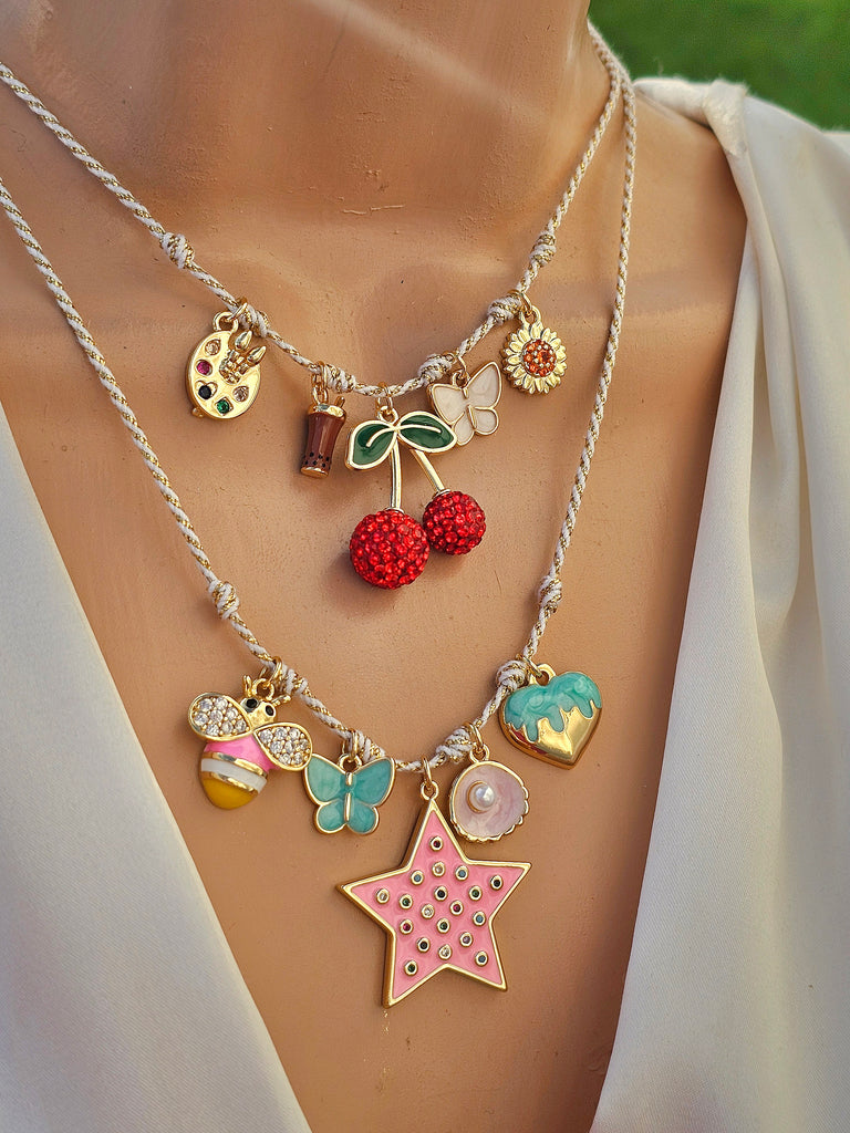 18k gold plated cherry and star necklaces