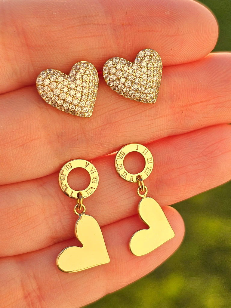 18k gold plated Heart cz and dangling earrings