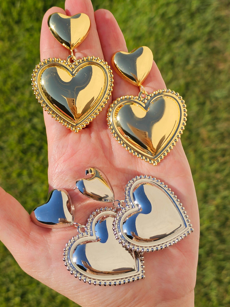 18k gold plated big dangling heart earrings