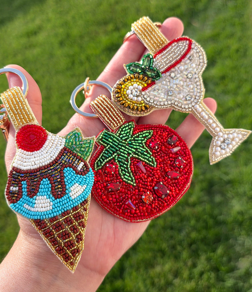 Fashion handmade keychain with crystals and seed beads