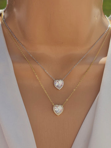 .925 Sterling silver CZ heart necklaces