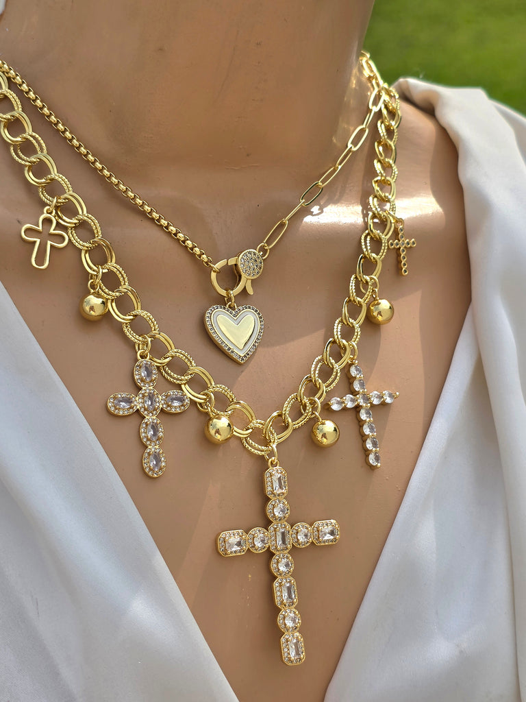 18k gold plated heart and Cross  necklaces