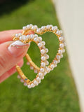 18k gold plated heart & pearls hoop earrings