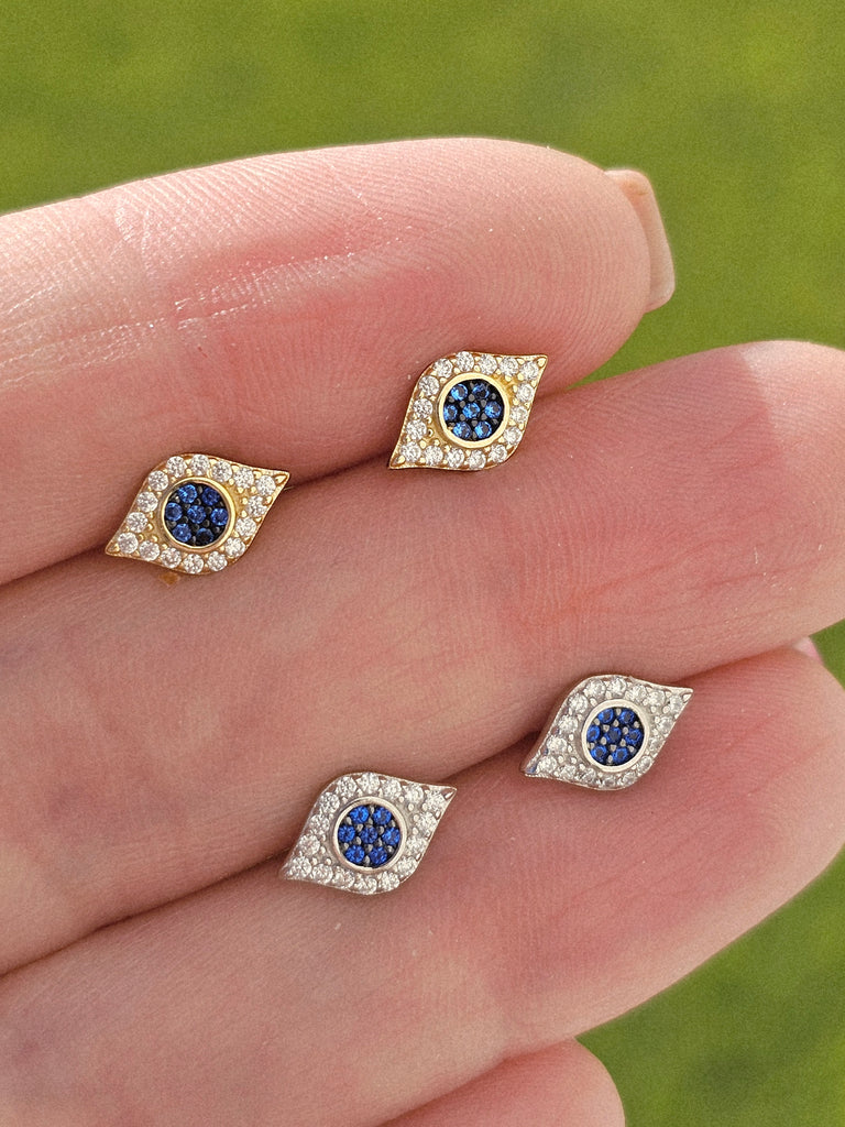 .925 sterling silver CZ evil eye earrings