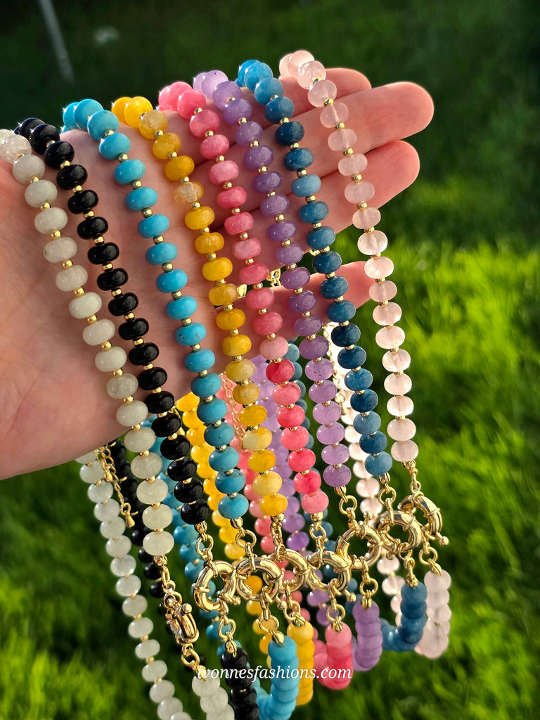 18k gold plated natural stones beaded with clasp necklaces
