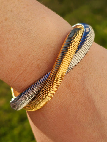 Stainless steel braided 2 tone bracelet